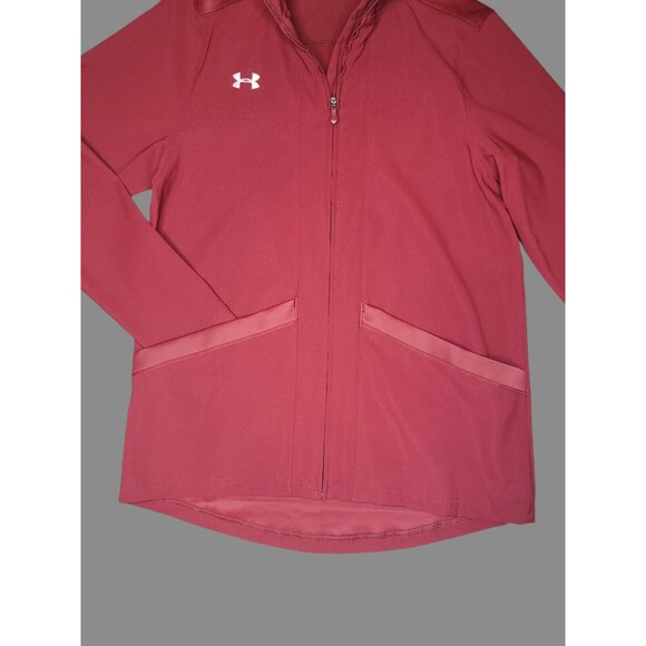Under Armour UA Windbreaker Jacket Mens MED Maroon Zip Front Warm-Up Unisex - Picture 3 of 6